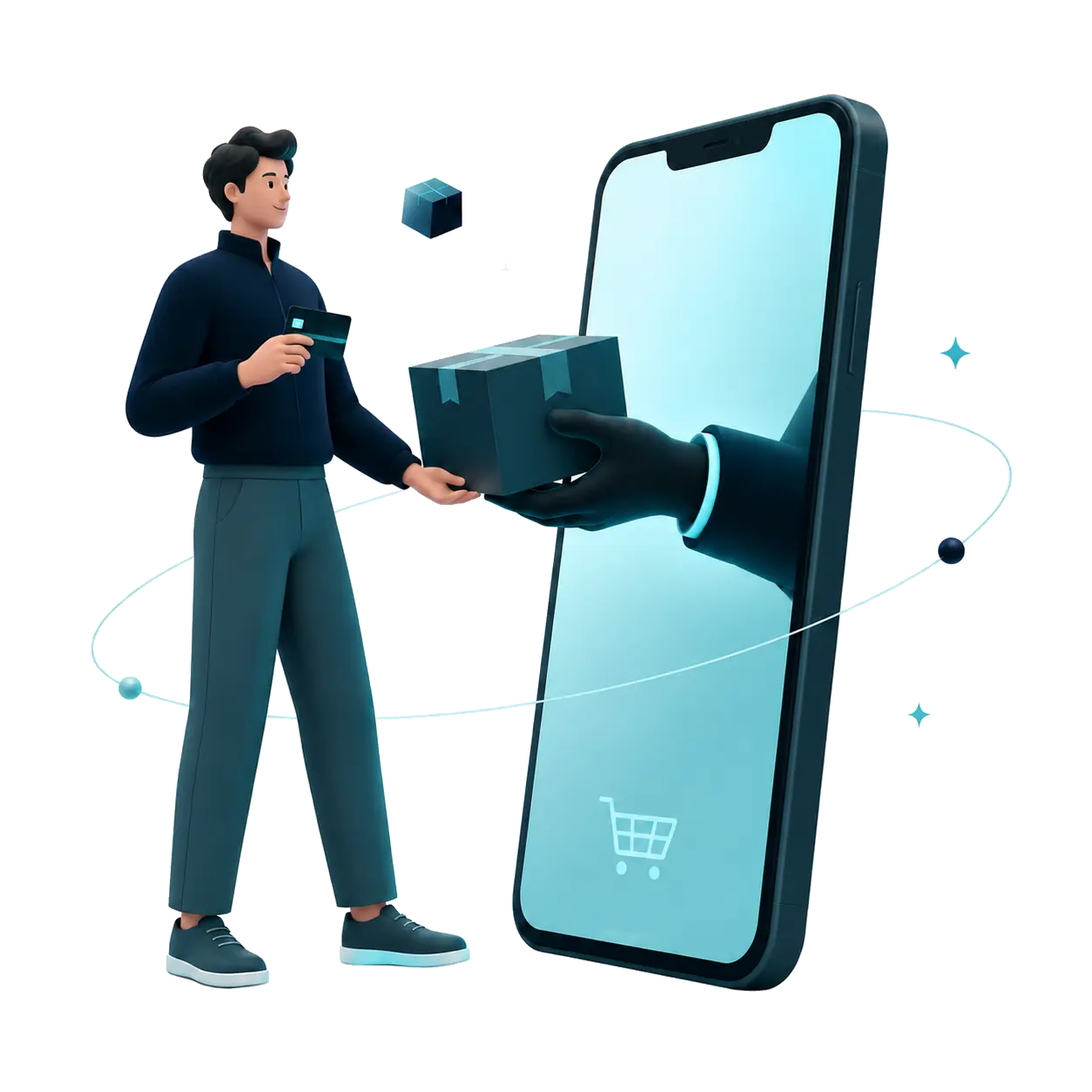 Acquisto online con smartphone, pagamento digitale e consegna
